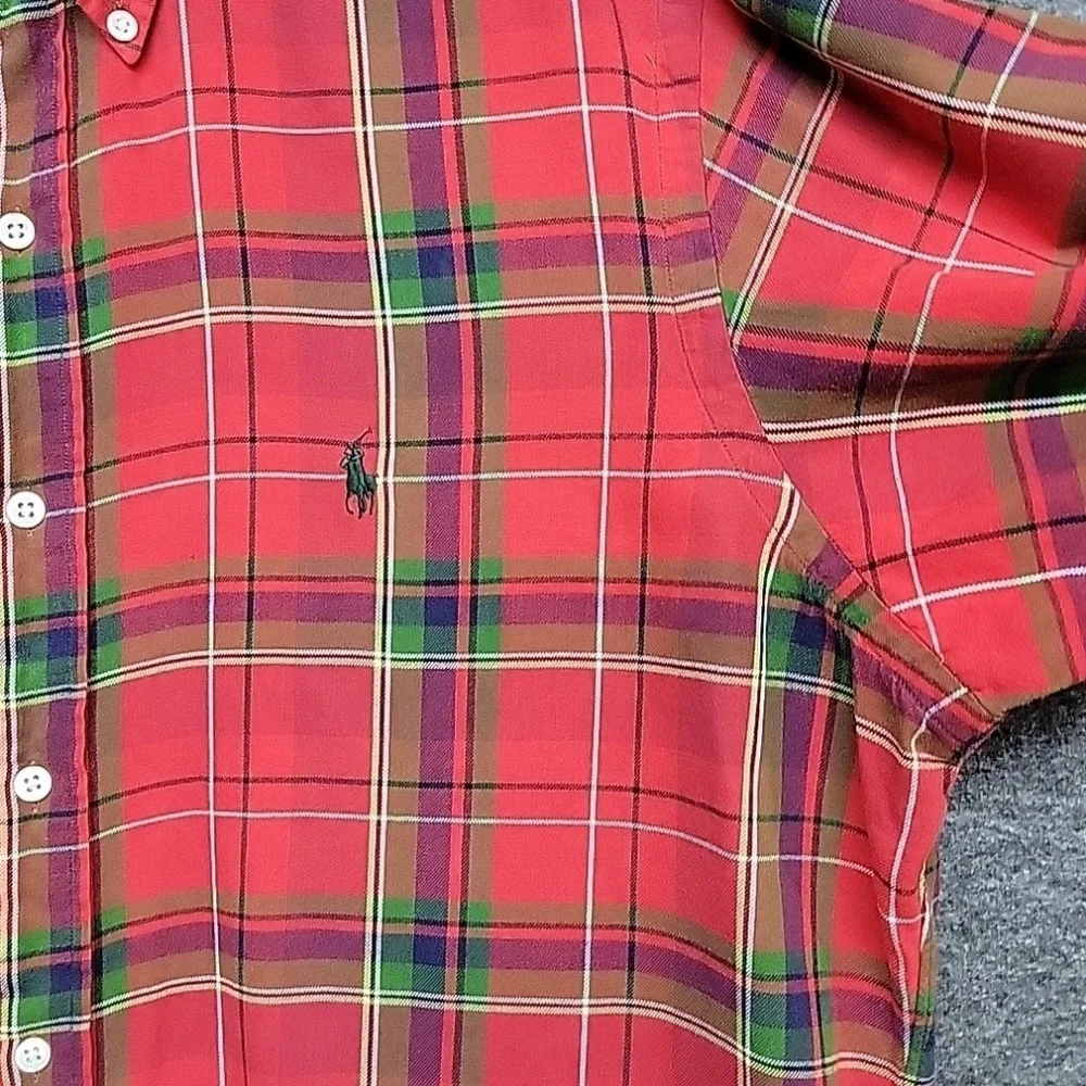 Ralph Lauren Blue Label Dress Shirt Red Plaid Long Sleeve Mens Size Large